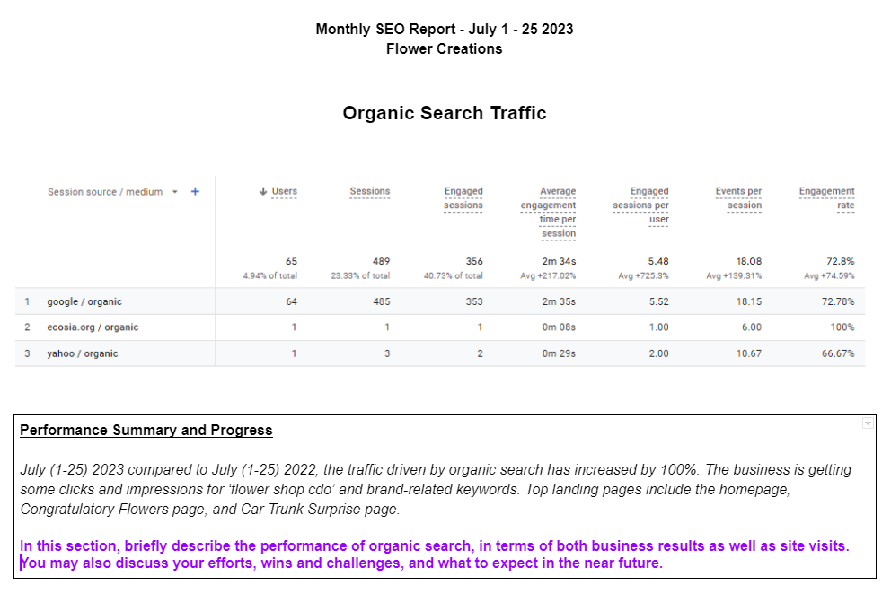 Data Analysis and Reporting Monthly SEO Report